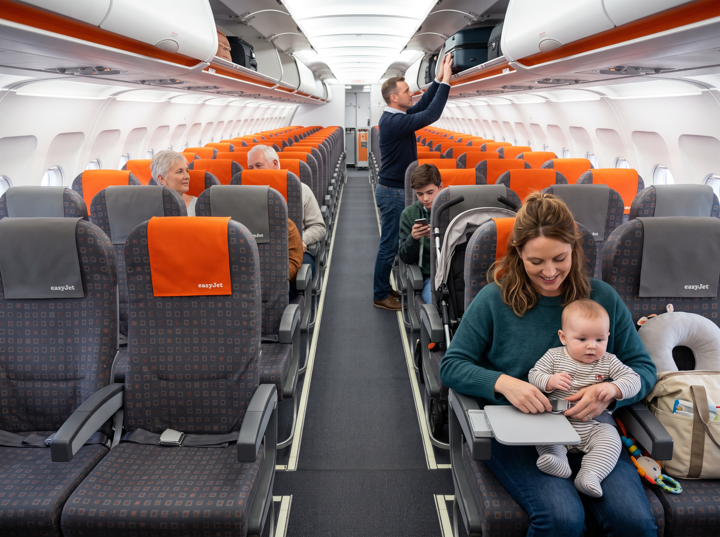 Baby traveling through airport security with easyJet
