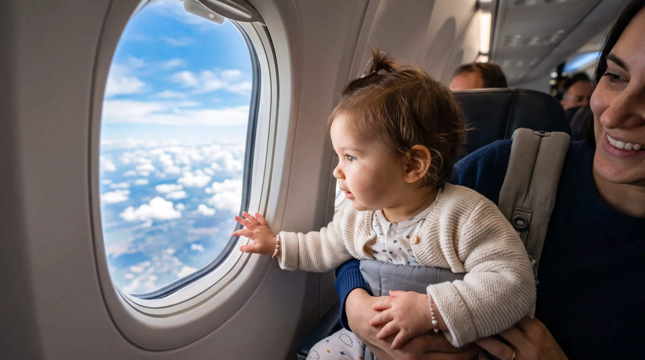 Parent checking in with a baby at an airport gate