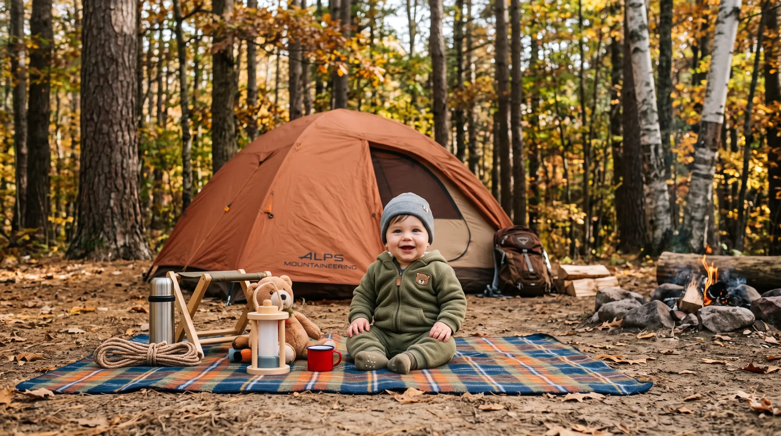 mother and baby camping outdoors