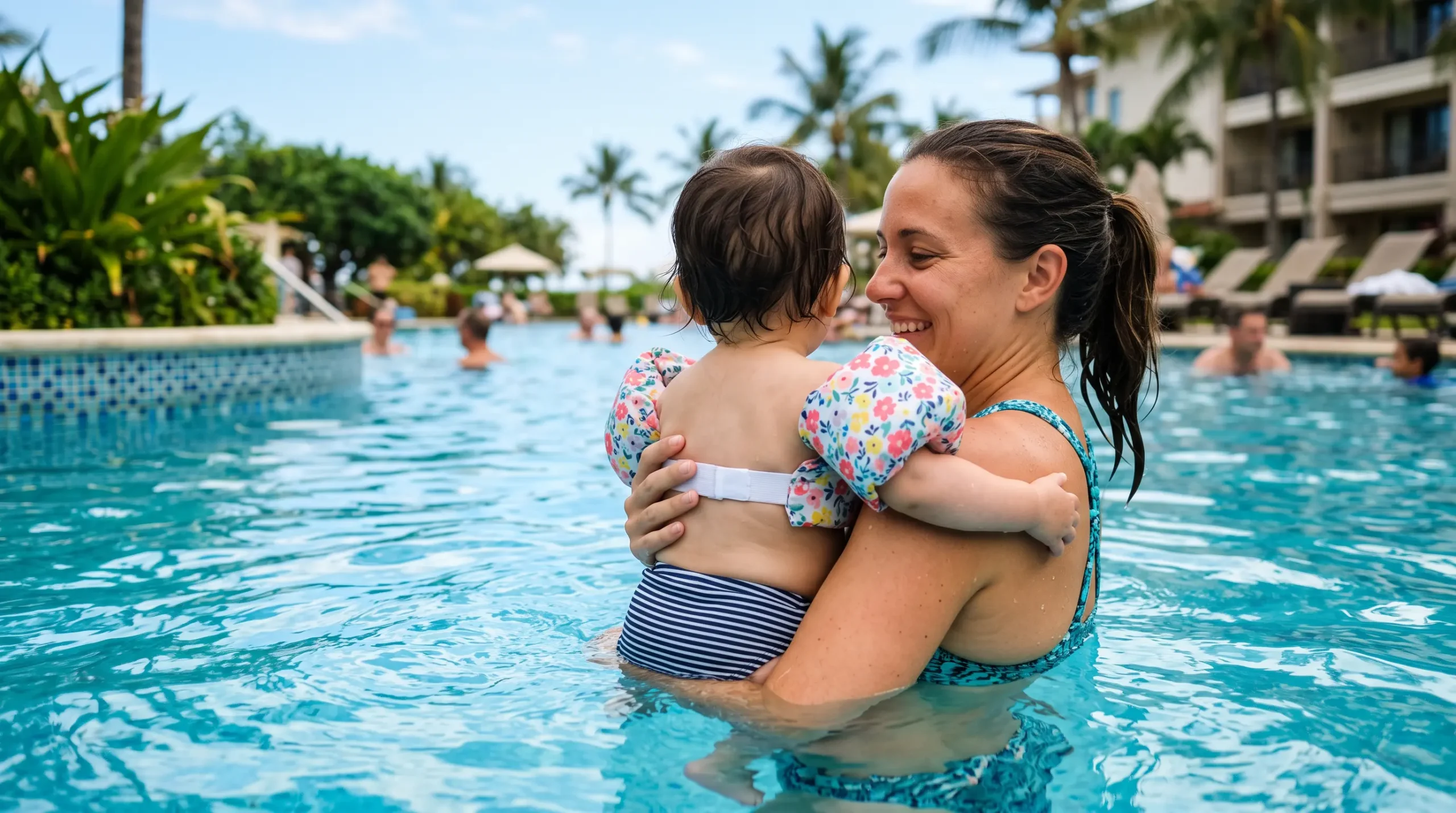 Bebé en la piscina con su madre