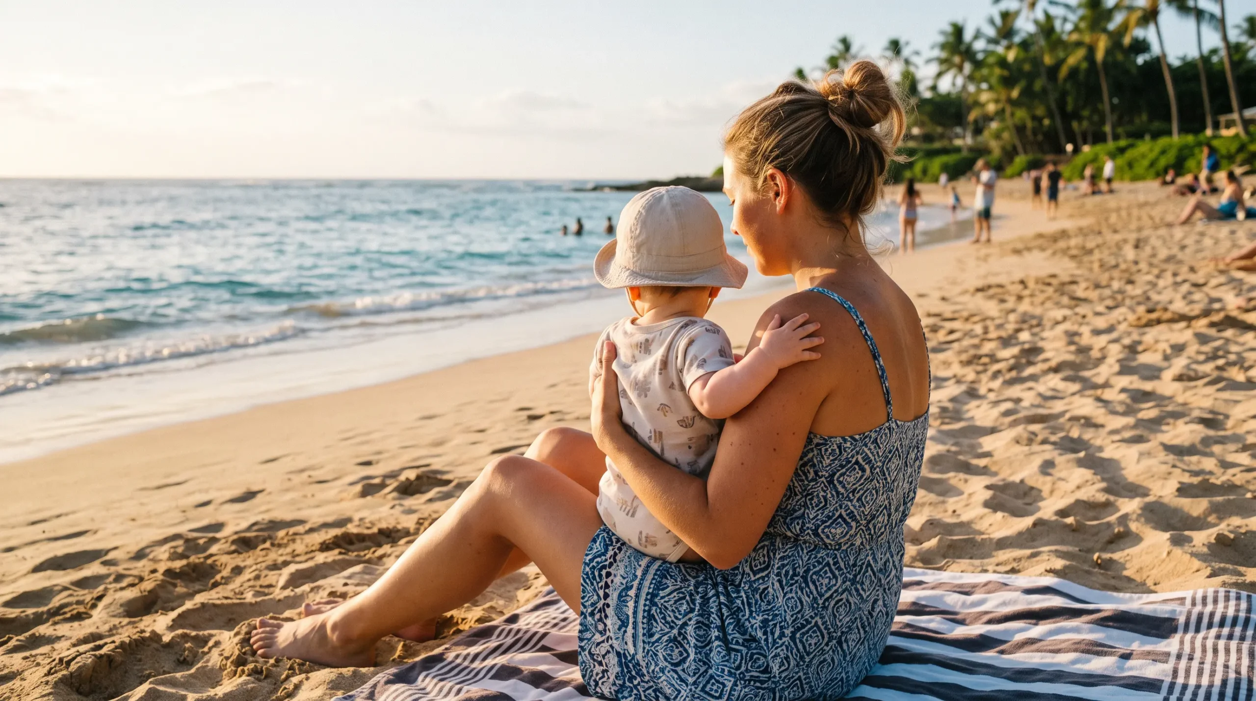 Bebé en la playa con su madre