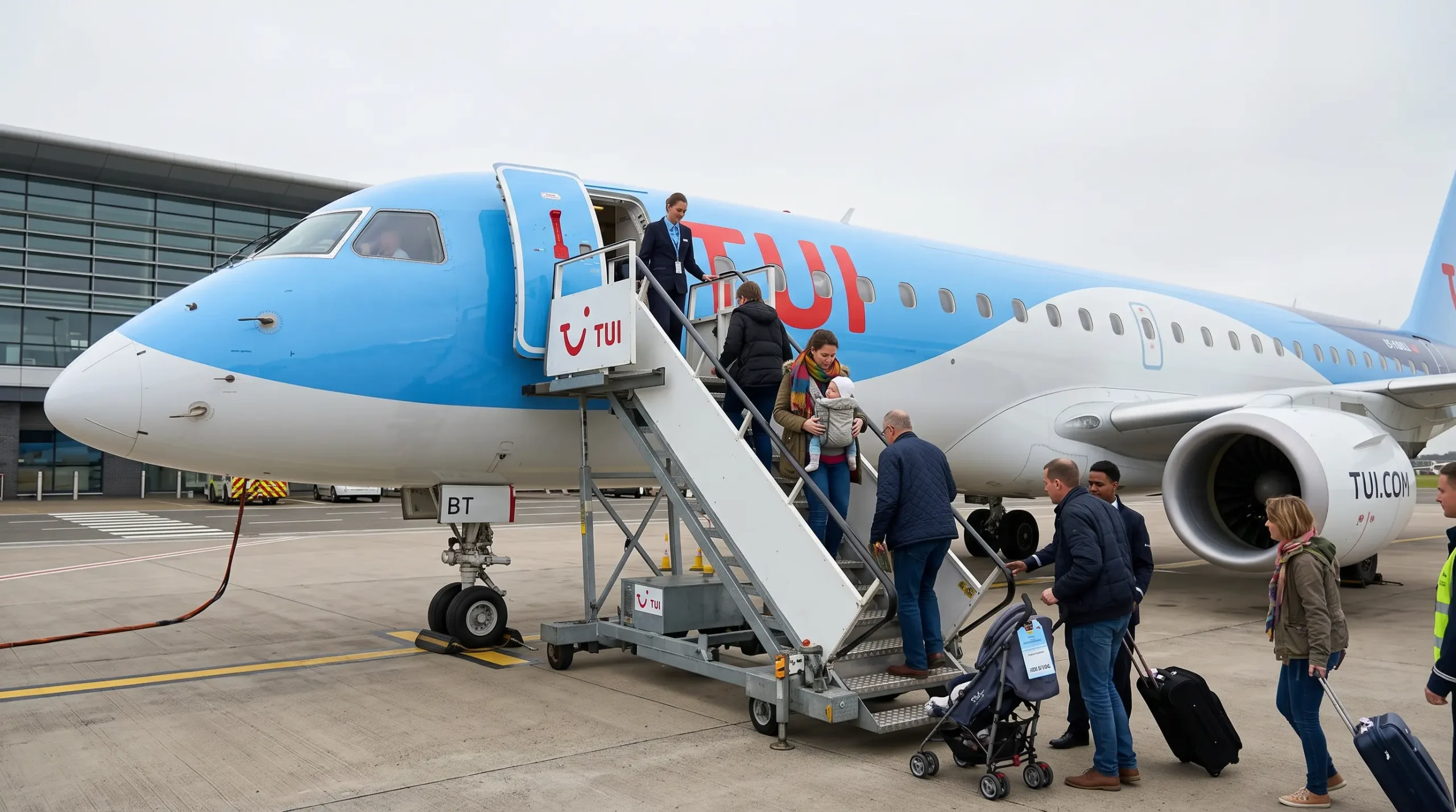 Parent boarding a TUI flight with a baby