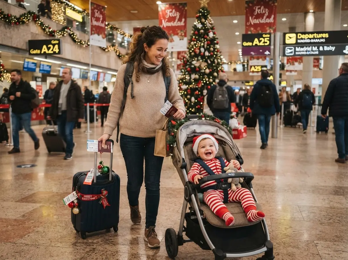 Familia con bebé en la Navidad española