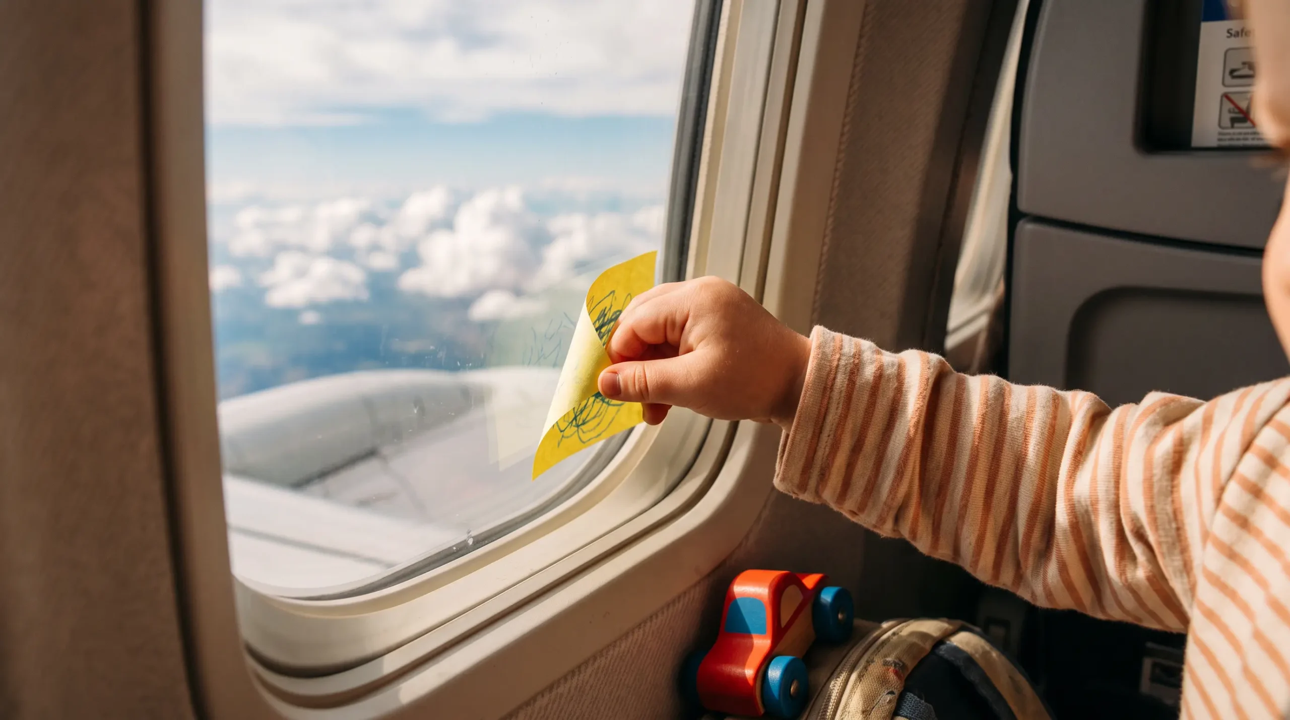 Sticky note used as a peel-and-stick travel activity for a 1 year old