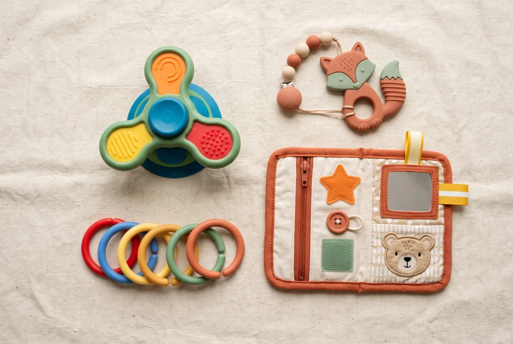 suction spinner, linking rings, busy board, teether
