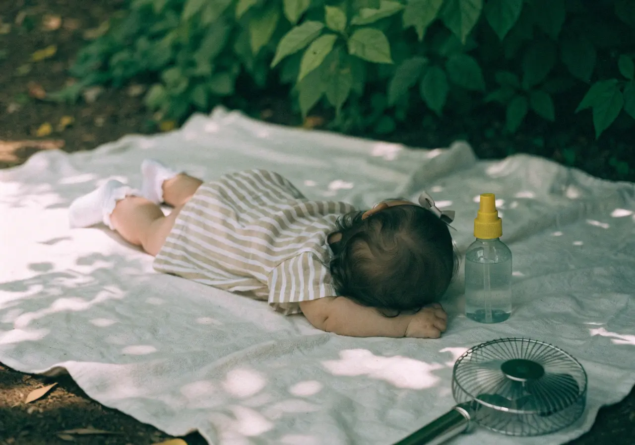 Parent checking the back of a sleeping baby's neck to see if the baby is too hot